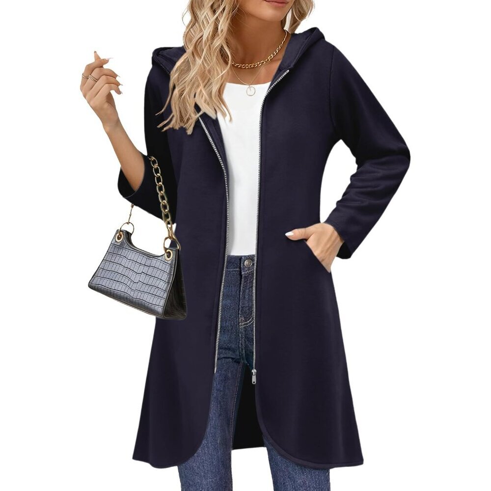 Women's Fleece Hoodie Long Tunic Jacket Oversized Casual Coat For Fall Winter